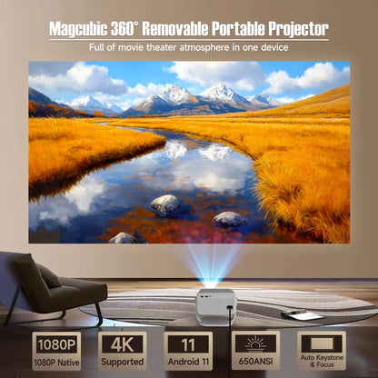 Magcubic 650ANSI L018 4K Projector Native 1080P Home Cinema Auto Focus Keystone Android 11 WiFi6 Portable Projector for Outdoor