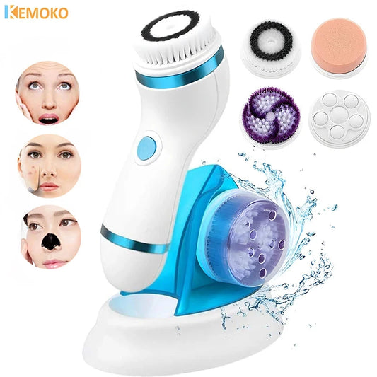 4 in 1 Electric Ultrasonic Facial Cleansing Brush Deep Cleansing Facial Brush Acne Pore Cleaner Blackhead Removal Cleaning Care