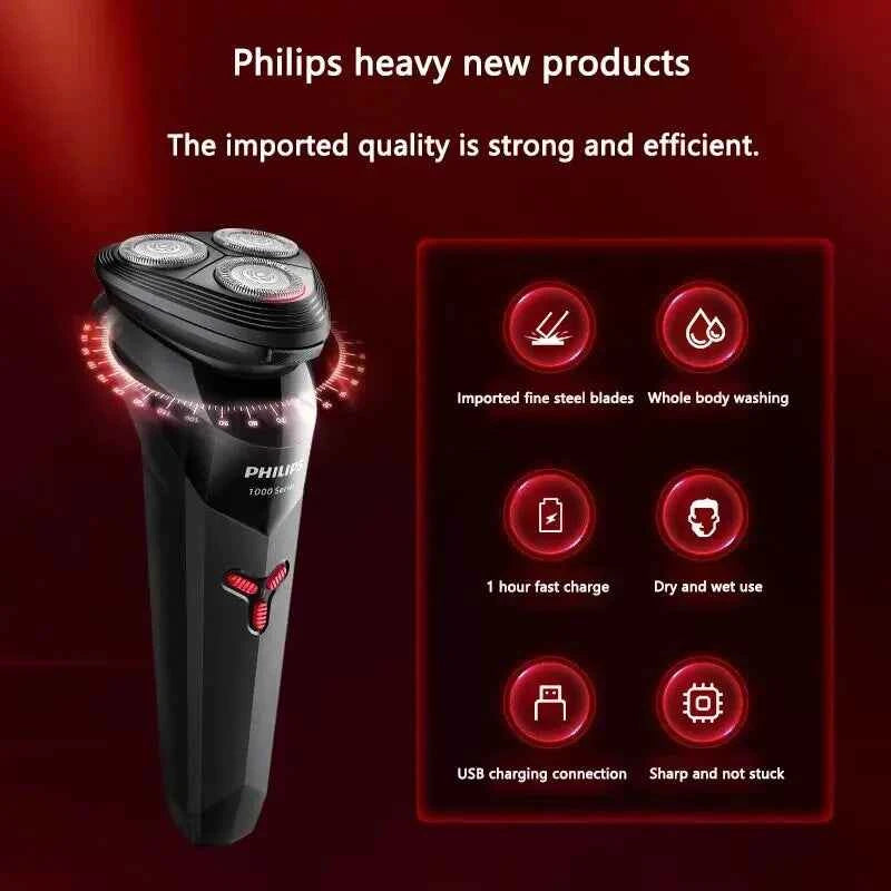 PHILIPS S1113 Electric Shaver USB Charge Stainless Steel PowerCut Blade Razor Triple Floating Head Men Fast Shave Beard Trimmer