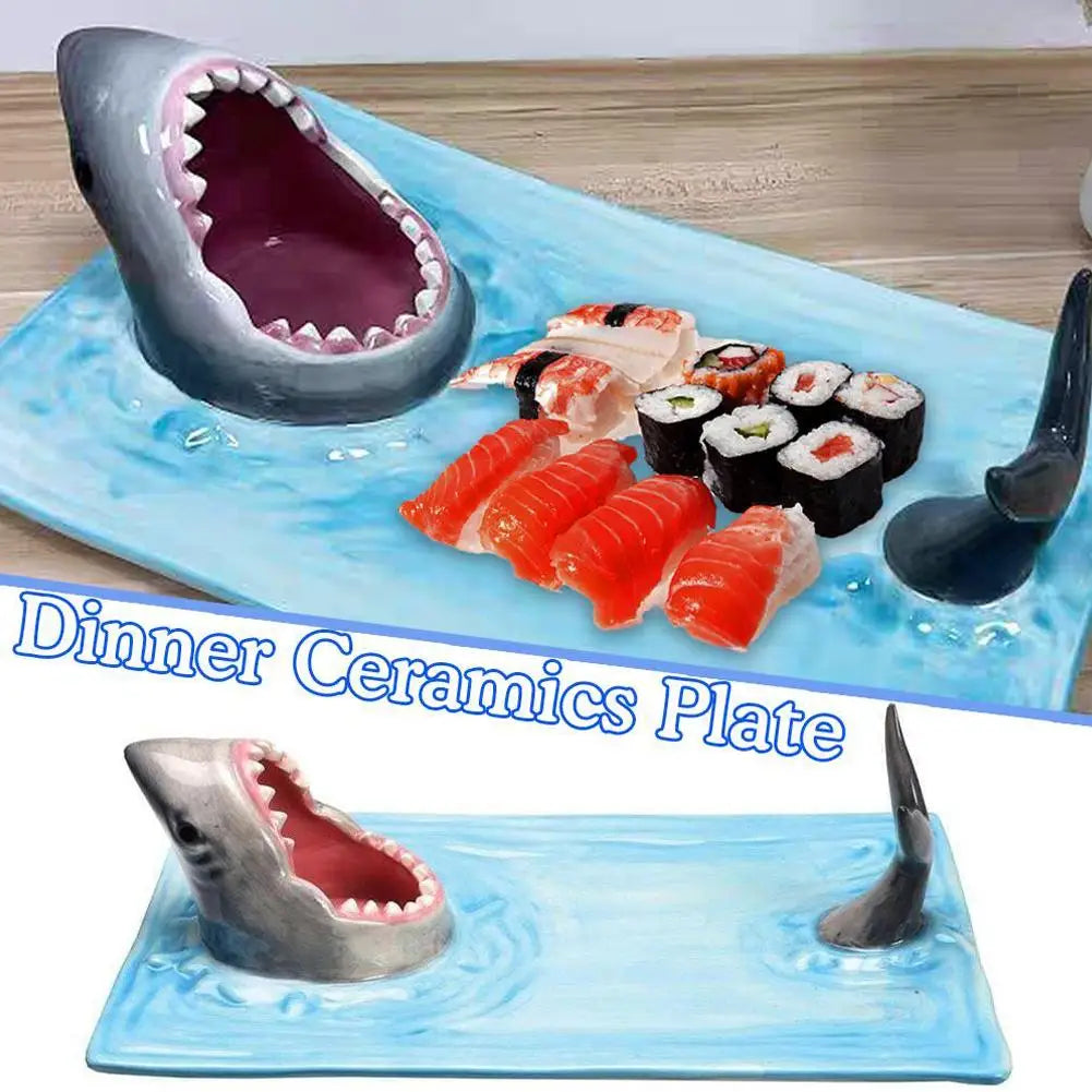 Unique Shark Shape Plate Funny Decorative Ceramic Sushi Plates For Dessert,Cheese Snacks,fruits,vegetable Home Decor Access J6A1 - AMULET RING STORE
