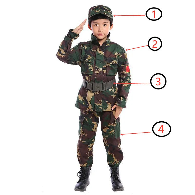 Kids Soldier Costume for Kid Party Army Costume camouflage Costumes for Boys Jungle Field Sniper Set with Pistol Compass Whistle