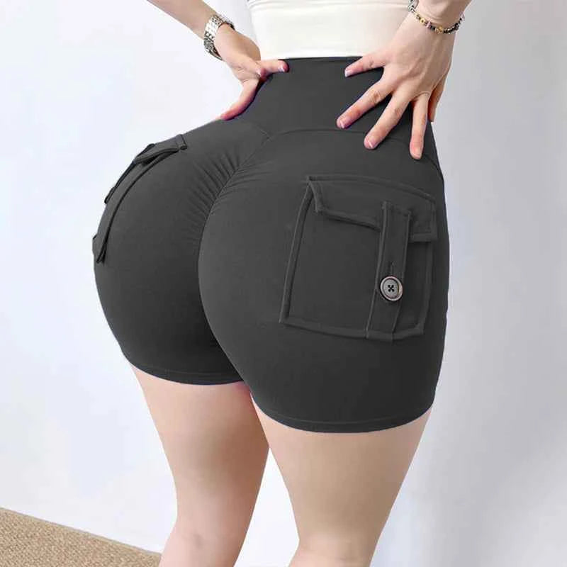 New Yoga Shorts With Pocket Women Sport High Waist Tights Buttocks Fitness Workout Leggings Push Up Gym Clothing Cycling Shorts