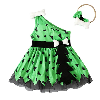 MiniFox Halloween Caveman Dress For Girls Clothes Off Shoulder Baby Dresses Historical Stone Age Party Girl Halloween Costume