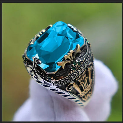 American Green Gem Inlaid Men's Luxury Ring AMULET RING STORE