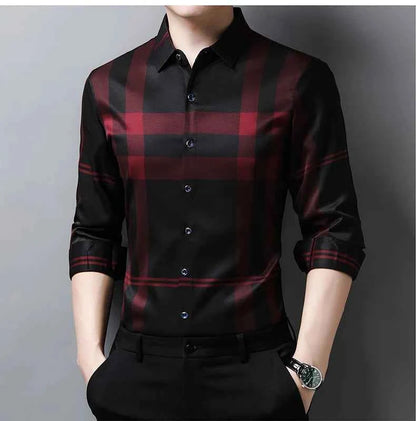 Autumn long sleeved shirt for men Business casual long sleeved plaid shirt for men