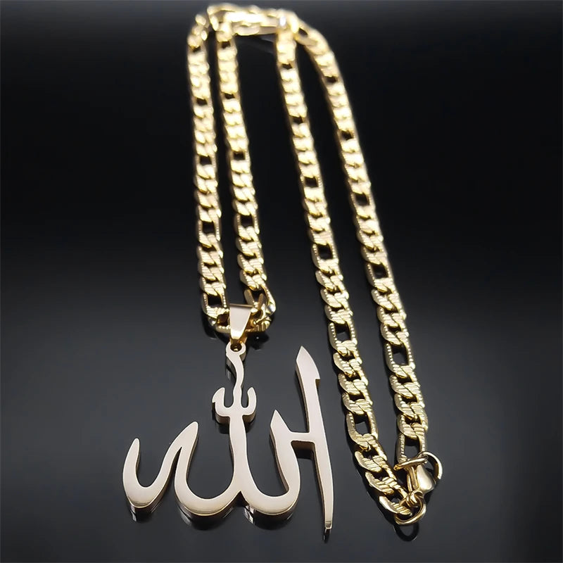 Arabic Allah God Pendant Necklace for Men Women Stainless Steel Gold Plated Islamic Muslim Amulet Necklaces Jewelry N3238S05