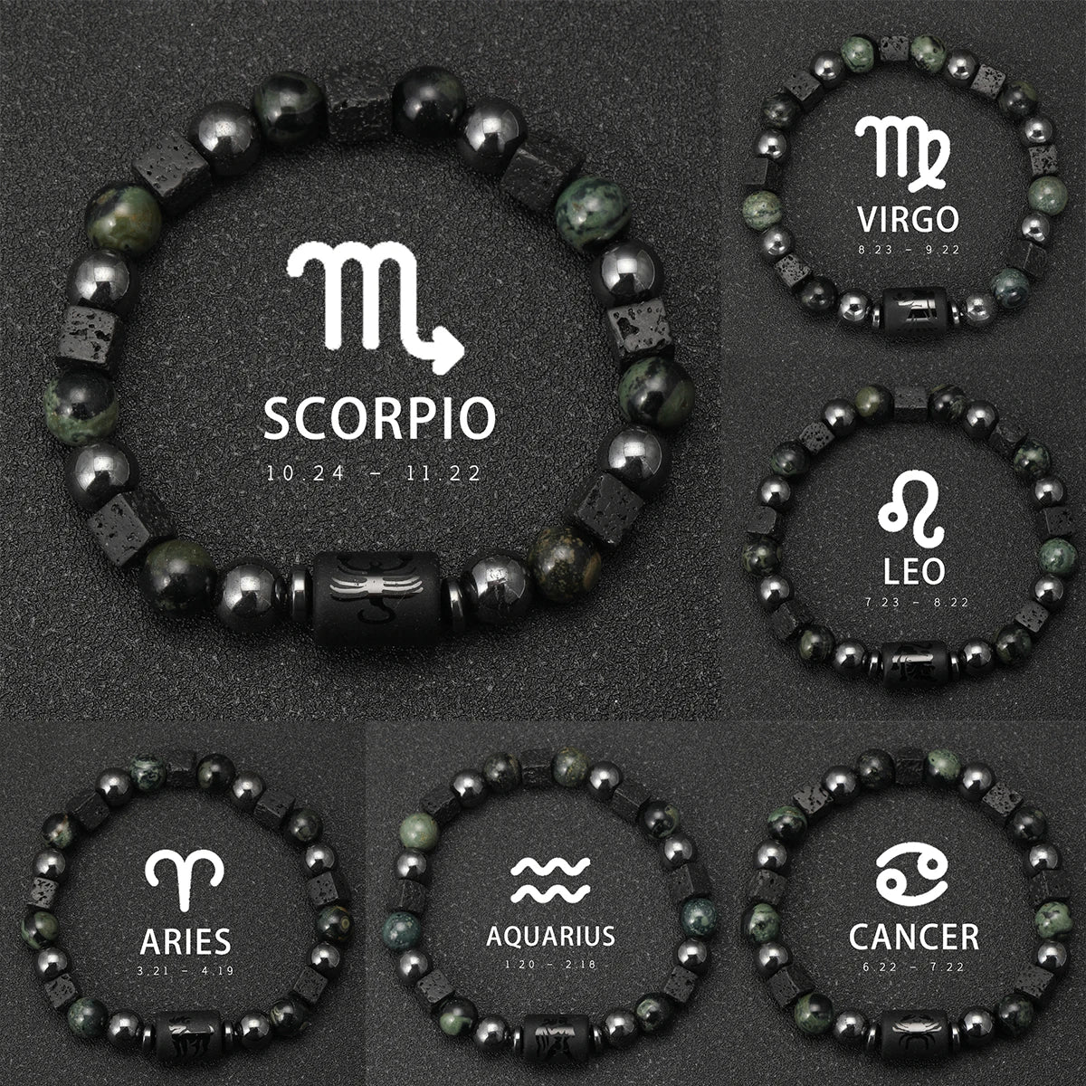 12 Zodiac Signs Natural Stone Bracelets Taurus Cancer Virgo Pisces Bracelets Ladies Men Couples Gift Bracelet aquarius