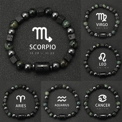 12 Zodiac Signs Natural Stone Bracelets Taurus Cancer Virgo Pisces Bracelets Ladies Men Couples Gift Bracelet aquarius