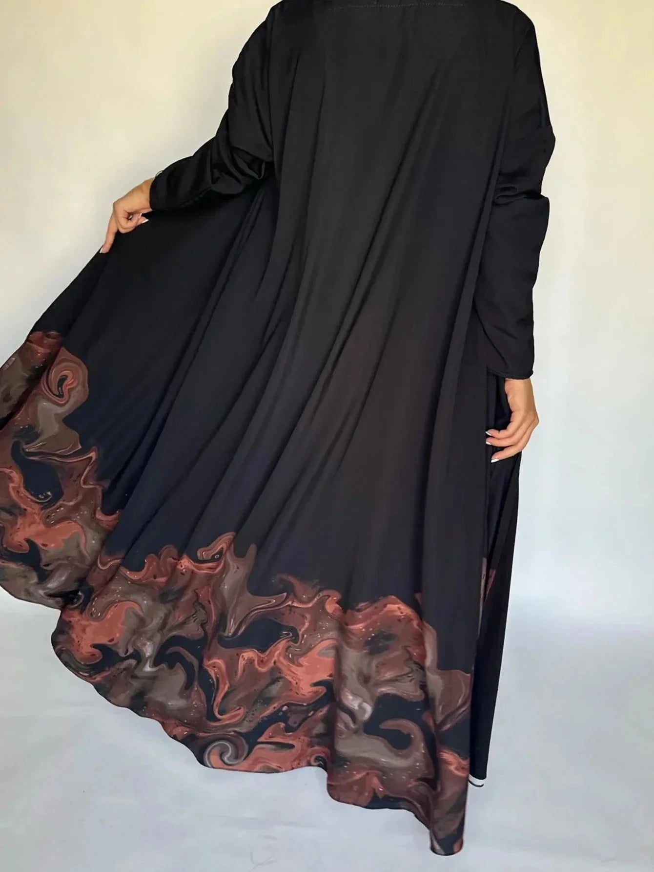 Middle Eastern Loose Open Front Abaya Muslim Women Full Sleeve Printed Abayas Turkey Kaftans Jilbabs Islamic Maxi Dresses - AMULET RING STORE