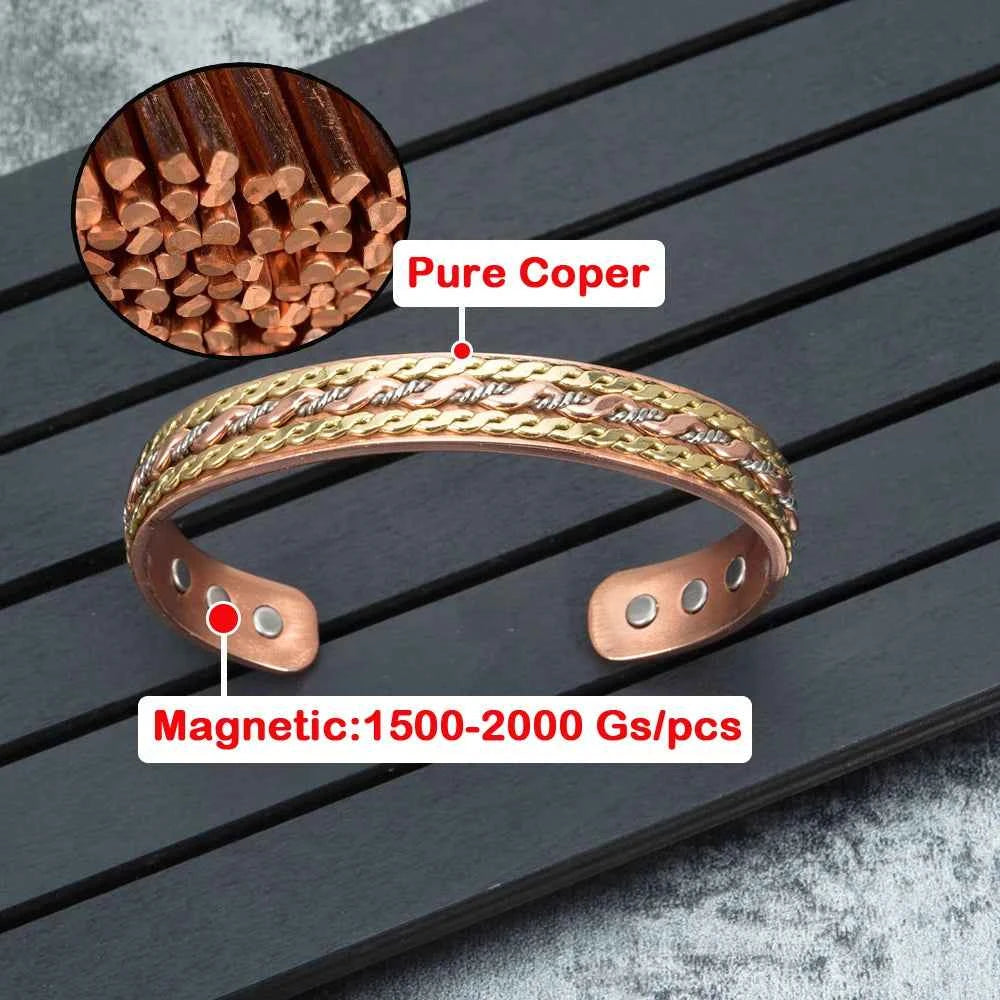 Vinterly Pure Copper Bracelets Magnetic Twisted Cuff 12mm Rose Adjustable Health Energy High Magnets Bangles Resizable Jewelry