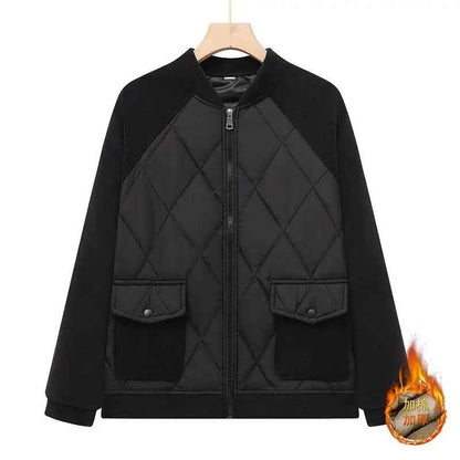 Women Padded Jacket round neck Long Sleeves patchwork coat Winter Warm Top Outerwear