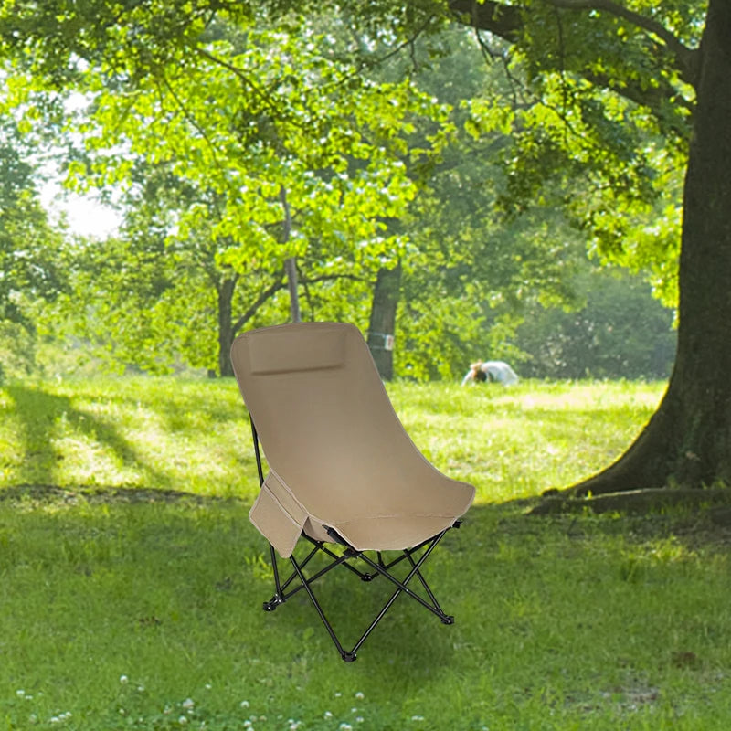 Moon shaped semi recliner folding chair with outdoor handbag, waist and back cushion with side pockets, durable and long-lasting - AMULET RING STORE