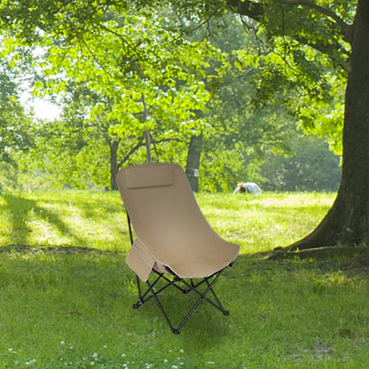 Moon shaped semi recliner folding chair with outdoor handbag, waist and back cushion with side pockets, durable and long-lasting - AMULET RING STORE