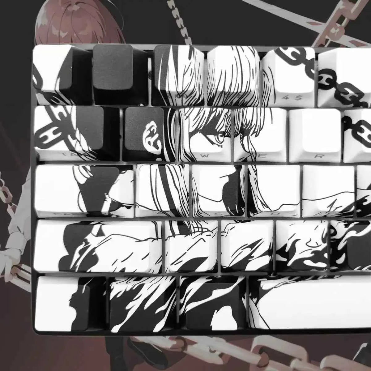 129 Keys Makima Anime Keycaps Cartoon PBT Keycap Cherry Keycaps Key Cap Dye-sub Mechanical Keyboard Caps for 64/68/71/84/108