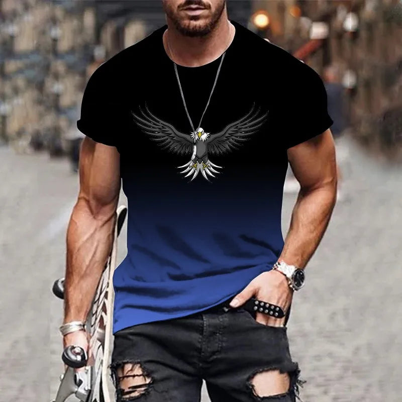 Men's gradient eagle 3D printed T-shirt summer outdoor leisure sports quick-drying short-sleeved tops plus size men's clothing - AMULET RING STORE