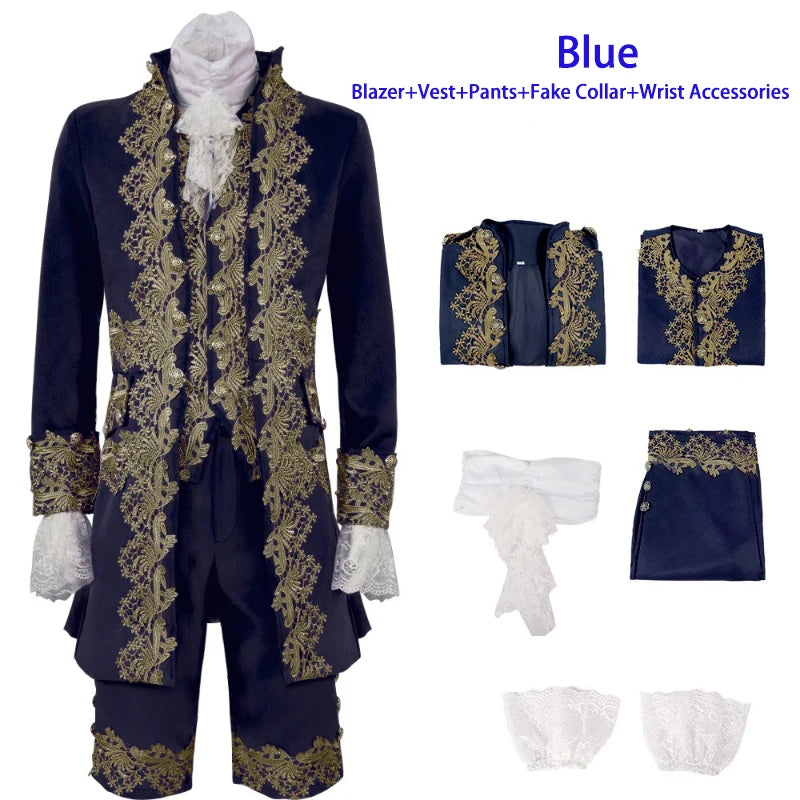 2025 New Medieval Vintage Prince Lace Suits for Men and Women, Halloween Performance Cosplay Three Piece Set(Blazer+Vest+Pants)