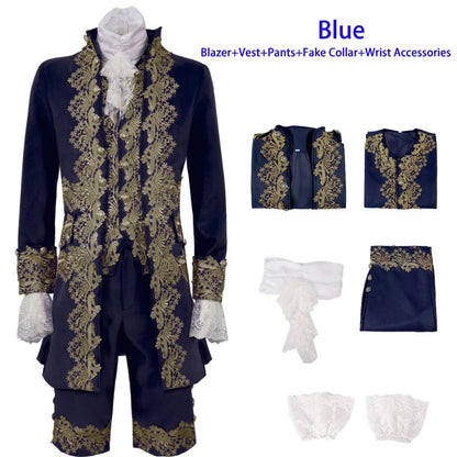 2025 New Medieval Vintage Prince Lace Suits for Men and Women, Halloween Performance Cosplay Three Piece Set(Blazer+Vest+Pants)