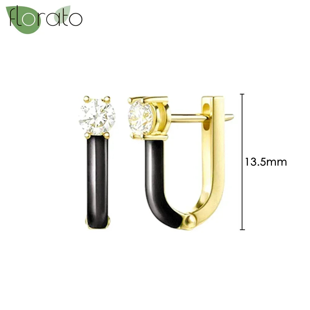 925 Sterling Silver Needle Fashion Round Pendant Small Earrings Luxury Gold Hoop Earrings for Women Premium Black Jewelry Gifts - AMULET RING STORE