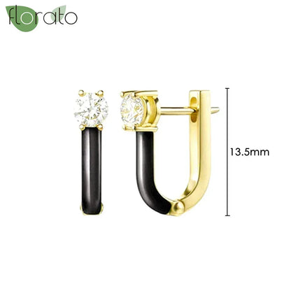 925 Sterling Silver Needle Fashion Round Pendant Small Earrings Luxury Gold Hoop Earrings for Women Premium Black Jewelry Gifts - AMULET RING STORE