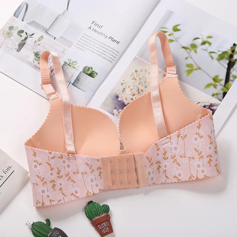 Women Flower Print Seamless Bra Sexy Lingerie Floral Push Up Bras One-Piece Underwear - AMULET RING STORE