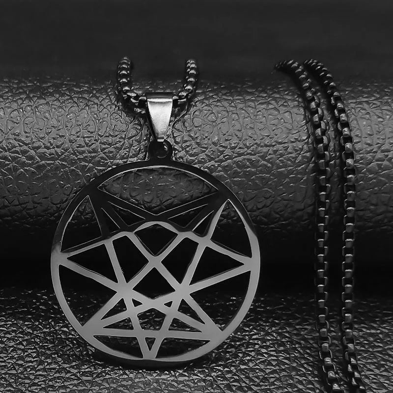 Nine Angles Satan Hidden Black Stainless Steel Pendant Necklace o9a Satan Onasigil Pin Patch Long Necklace Jewelry N7094S03