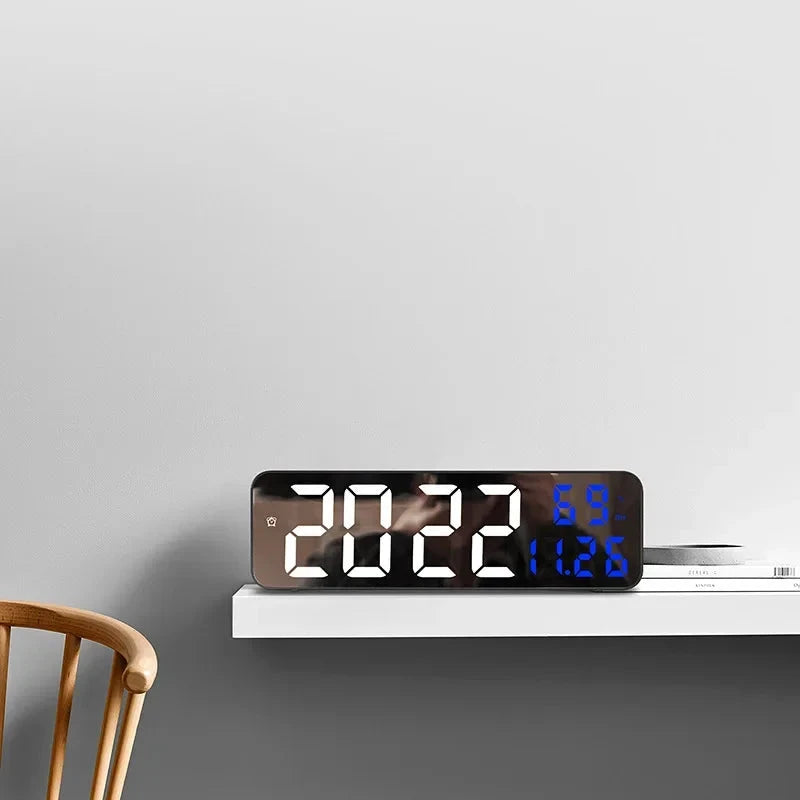 9 Inch Large Digital Wall Clock Temperature Humidity Night Mode Snooze 12/24H USB Plug-in Version Electronic LED Alarm Clock