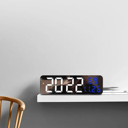 9 Inch Large Digital Wall Clock Temperature Humidity Night Mode Snooze 12/24H USB Plug-in Version Electronic LED Alarm Clock