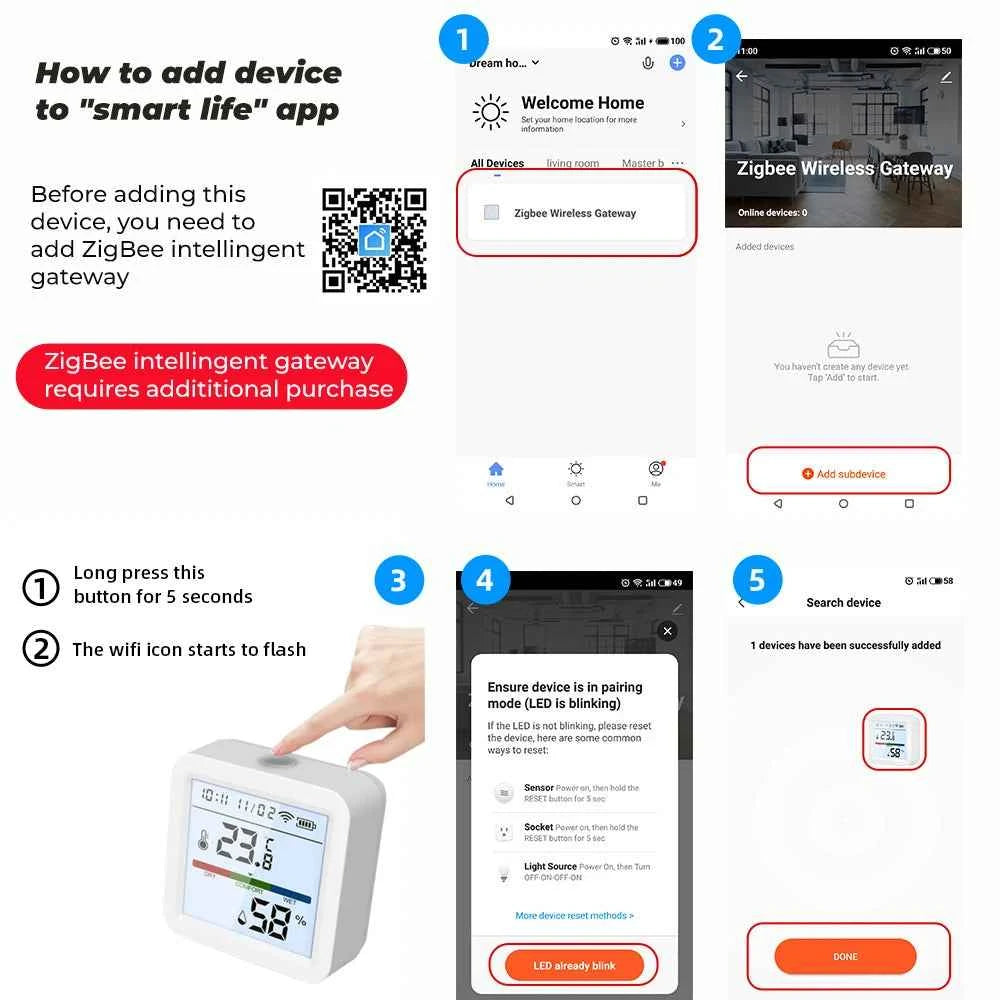 Tuya ZigBee Smart Home Temperature Humidity Sensor with BackLight LCD Works With Google Assistant and Need Tuya Zigbee Hub - AMULET RING STORE