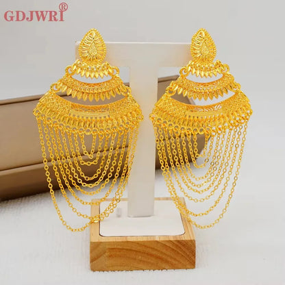 Fan Shape Earrings New Fashion Dubai Gold Color Drop Earrings French African Women Girls Party Gifts Wedding Jewelry Earring