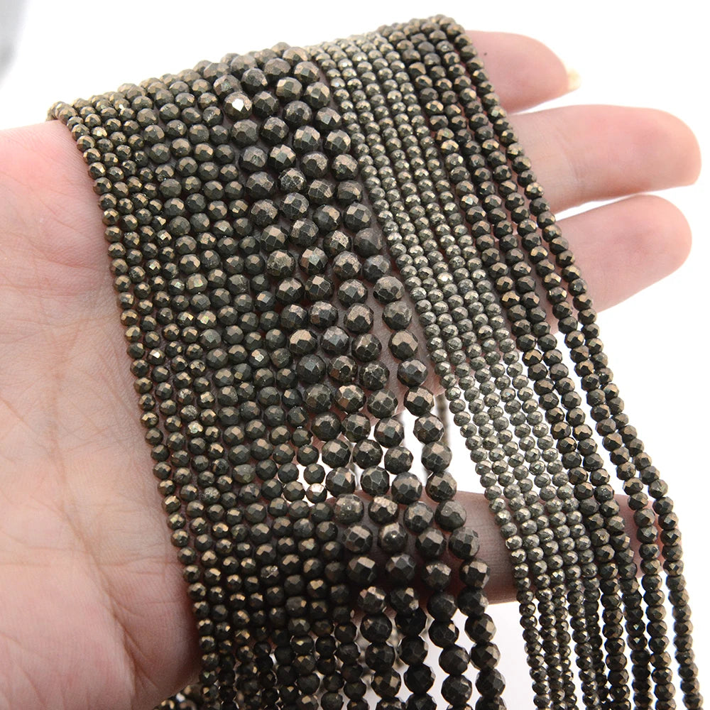Natural Pyrite Faceted Round / Rondell Beads 2mm,3mm,4mm,1x2mm,2x3mm，for Jewelry Making Bracelet Necklace Beads DIY Wholesale - AMULET RING STORE