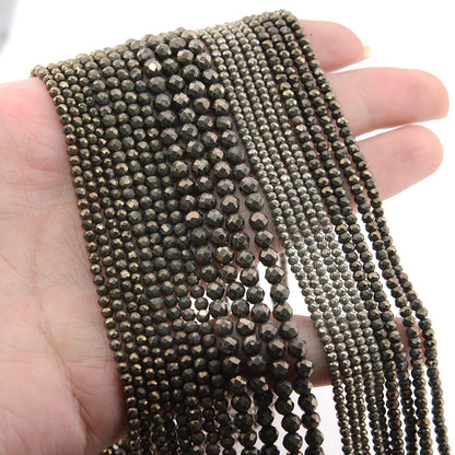 Natural Pyrite Faceted Round / Rondell Beads 2mm,3mm,4mm,1x2mm,2x3mm，for Jewelry Making Bracelet Necklace Beads DIY Wholesale - AMULET RING STORE