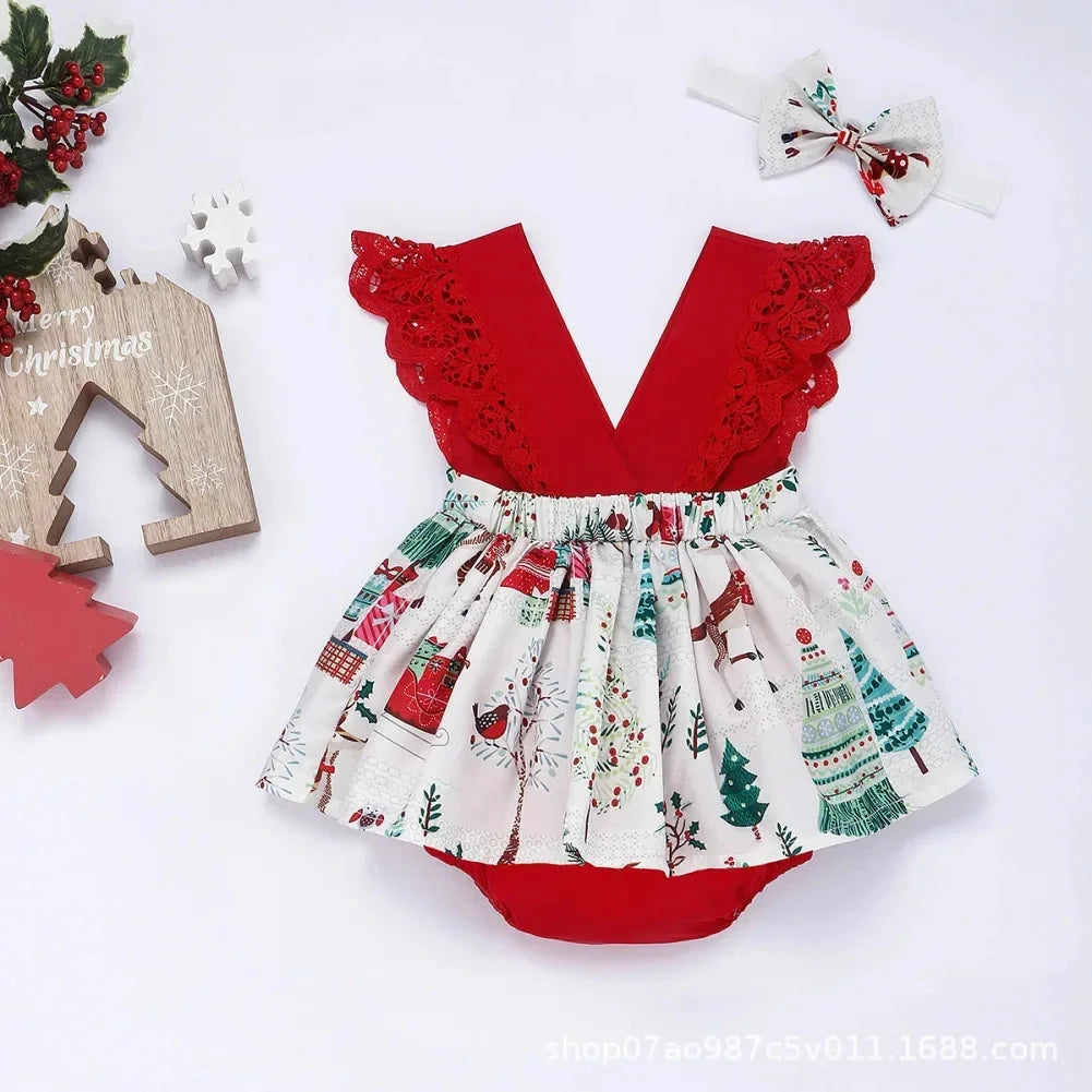 Baby Girl Dress New 2-piece Red Flower Baby Clothing Newborn Girl Lace Dress Princess Skirt Clothing 0-24M Princess Dress - AMULET RING STORE