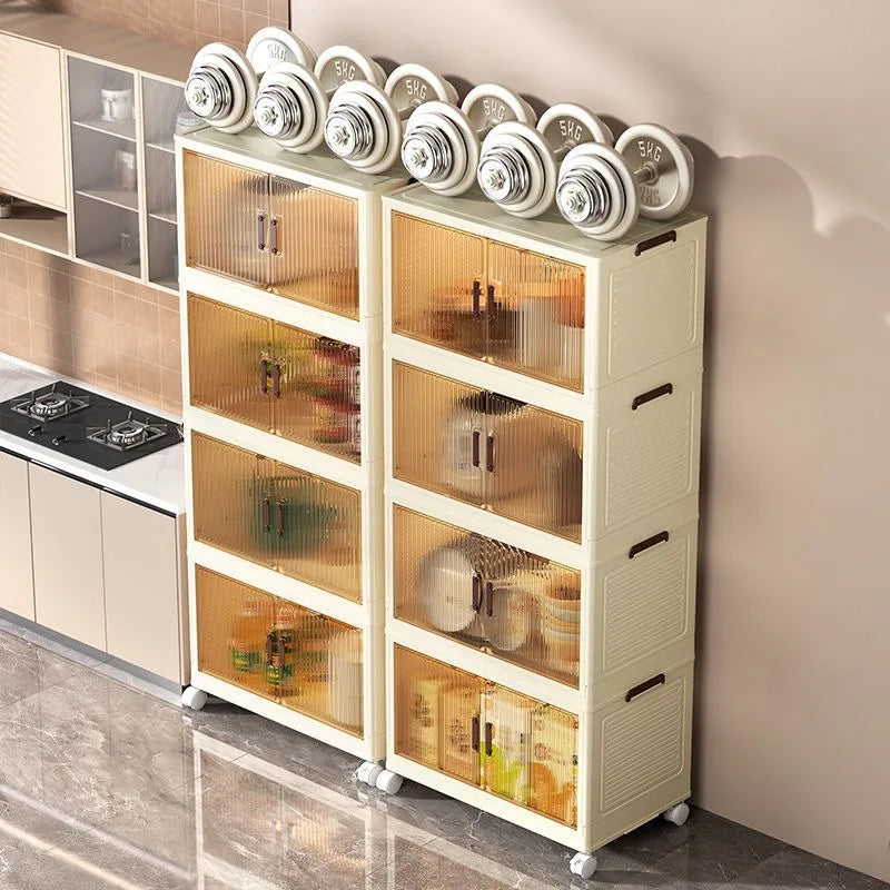 2025 Folding Living Room Cabinet Multifunction Closet Organizer With Wheel Stackable Sundries Large Capacity Storage Box Shelf - AMULET RING STORE