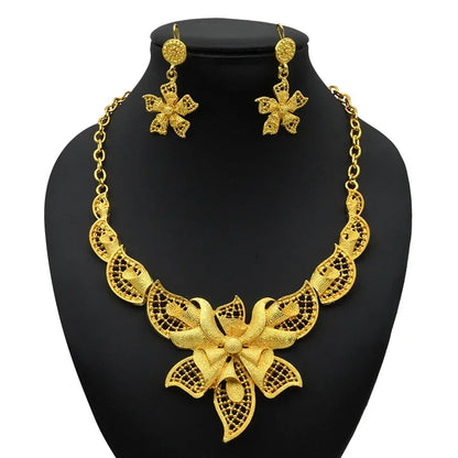 ANIID Indian 24K Gold Color Jewelry Sets For Women Wedding Dubai Necklace Earrings Nigerian African Bridal 4PCS Set Party Gifts