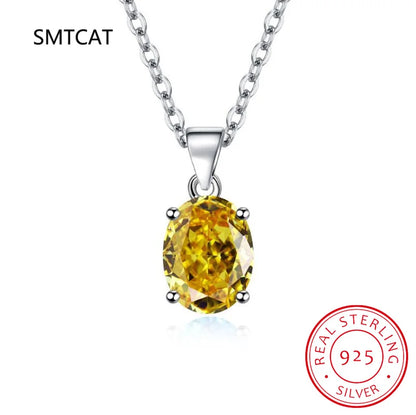 Oval 2.22ct Garnet Citrine Sky Blue Topaz Amethyst Pendant Necklace Colar Prata 925 Sterling Silver Colorful Birthstone Jewelry