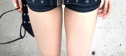 Summer Women Japanese Low Rise Cargo Jean Shorts Y2K 2000s Denim Hot Pants Harajuku Grunge Punk Skinny Gyaru Coquette Kpop Sexy