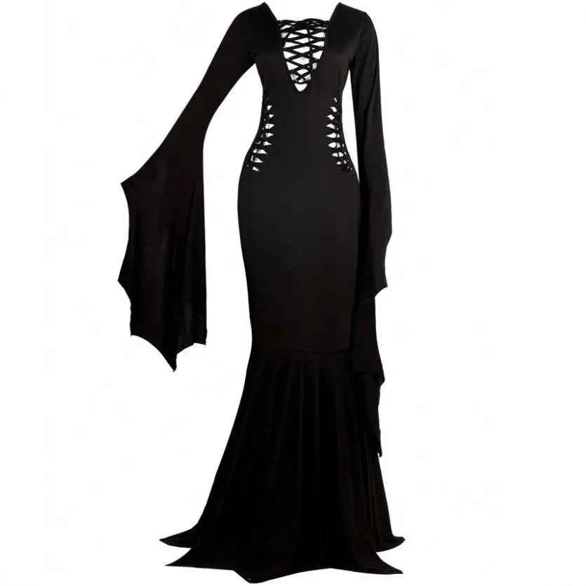 Plus Size Women Fashion Halloween Slimming Long Sleeve  Dress Ladies Sexy Bat Sleeve Fishtail Dress Women's Witch Party Dress