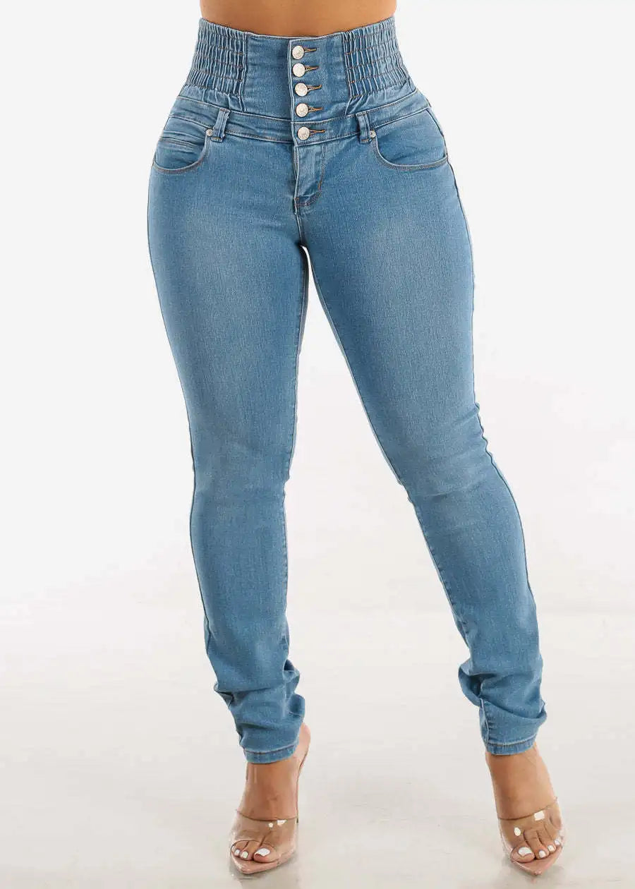 Jeans Women Pencil Pant Denim Long Pants Bodycon Casual High Waist Button Pocket Splice Straight Trousers Simple Streetwear Y2k - AMULET RING STORE