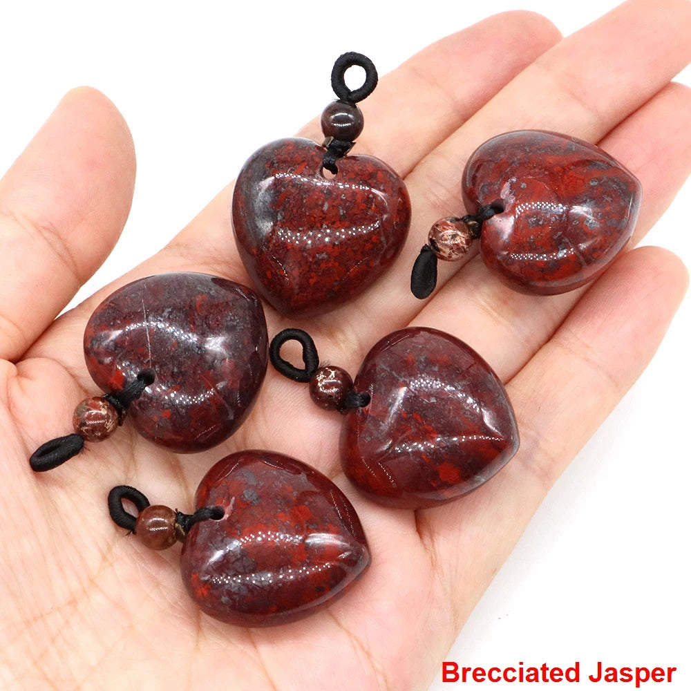 24mm Heart Shape Pendants Natural Stone Healing Crystal Quartz Tiger Eye Energy Gemstones for Jewelry Making DIY Necklace Gifts