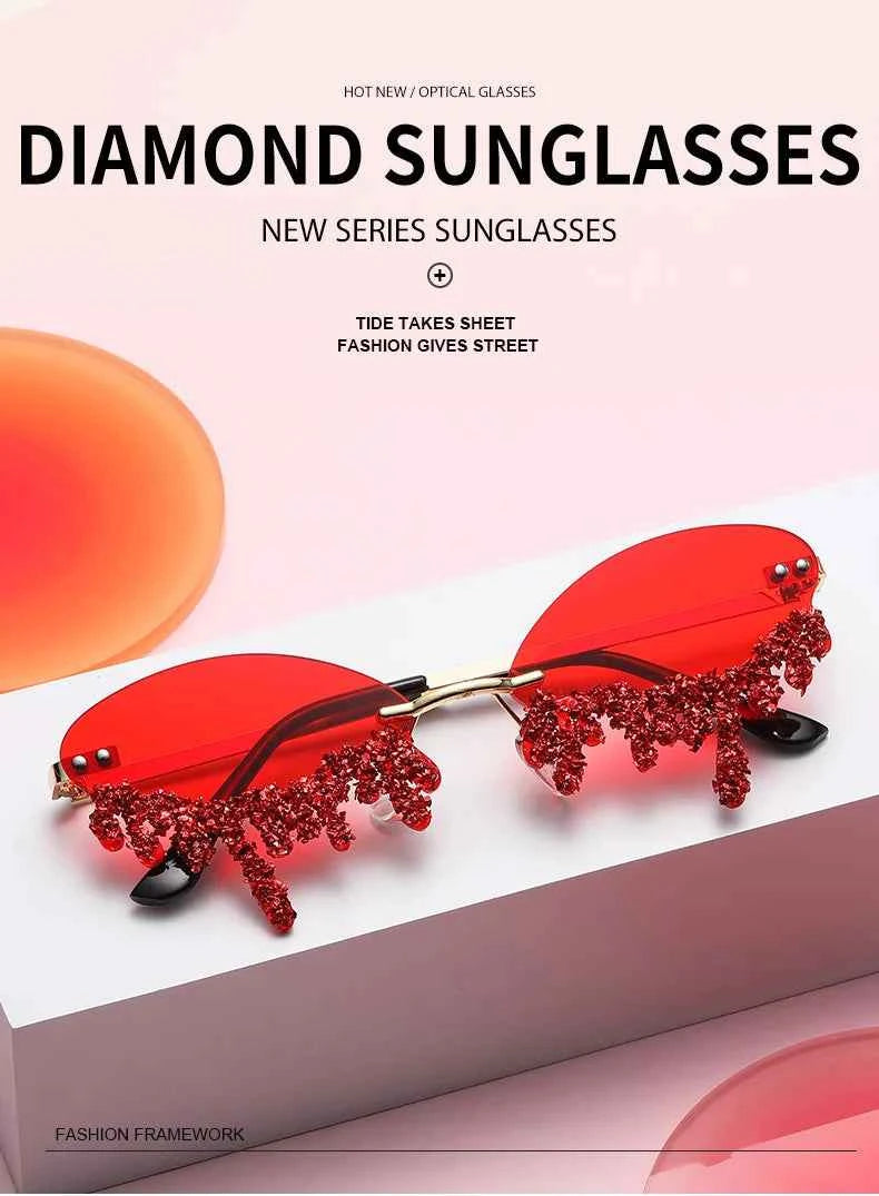 Diamond Rimless Sunglasses Women Luxury Brand Rhinestone Sun Glasses Ladies Sexy Tear Shape Punk Party Eyewear gafas de sol