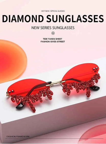 Diamond Rimless Sunglasses Women Luxury Brand Rhinestone Sun Glasses Ladies Sexy Tear Shape Punk Party Eyewear gafas de sol