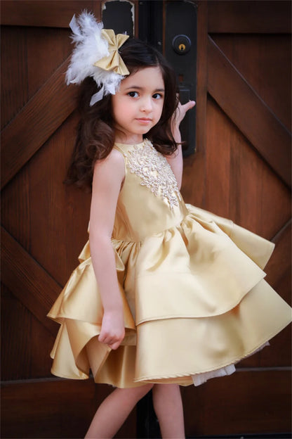 Elegant Formal Beading Applique O Neck Pleat Flower Girl Dress Knee Length Luxury Classic First Communion Dress Customized 2025