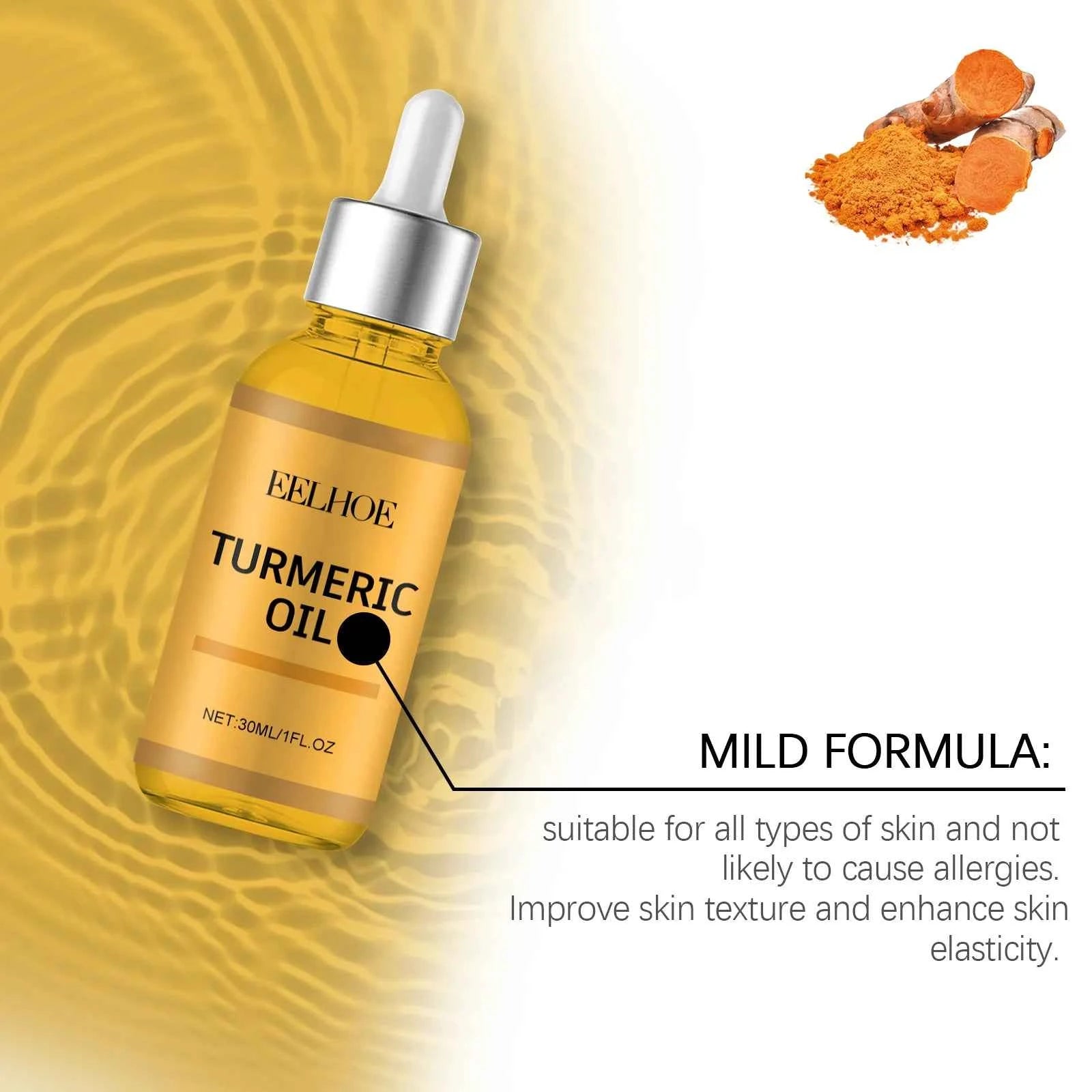 EELHOE Turmeric Essence Oil 30ml Shrink Pores Deep Moisturizing Hydration Repair Damaged Skin Facial Body Massage Oil Skin Care
