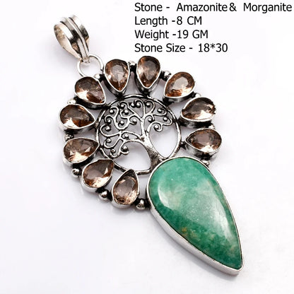 Genuine Blue Topaz Citrine Glass Agate Jasper Amethyst Pendant