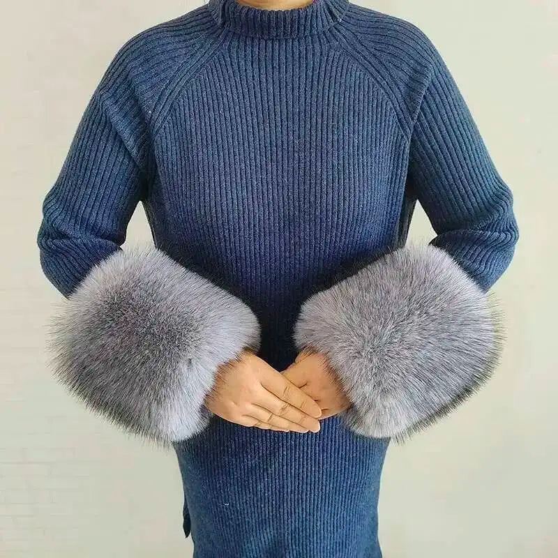 Large Winter Faux Fox Fur Scarf Women Jackets Warm Fluffy Shawl Fashion Artificial Fur Collar And Cuff Set Fluffy Scarves Female