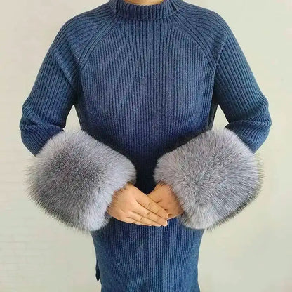 Large Winter Faux Fox Fur Scarf Women Jackets Warm Fluffy Shawl Fashion Artificial Fur Collar And Cuff Set Fluffy Scarves Female