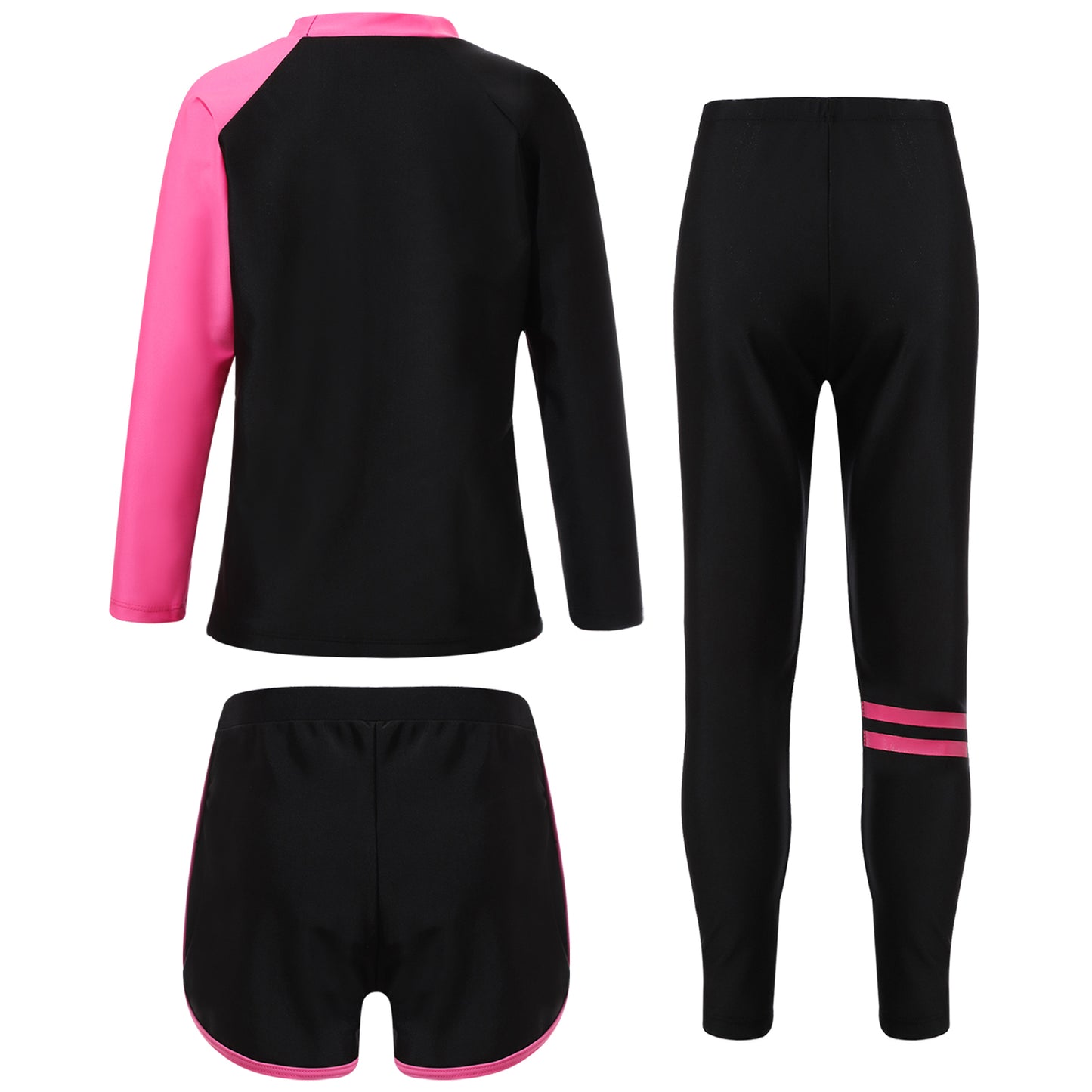 3Pcs Kids Girls Colorful Print Swimsuit Swimwear Long Sleeve Top+Shorts with Pants Set Sun Protection Rash Guard Swimming Outfit - AMULET RING STORE