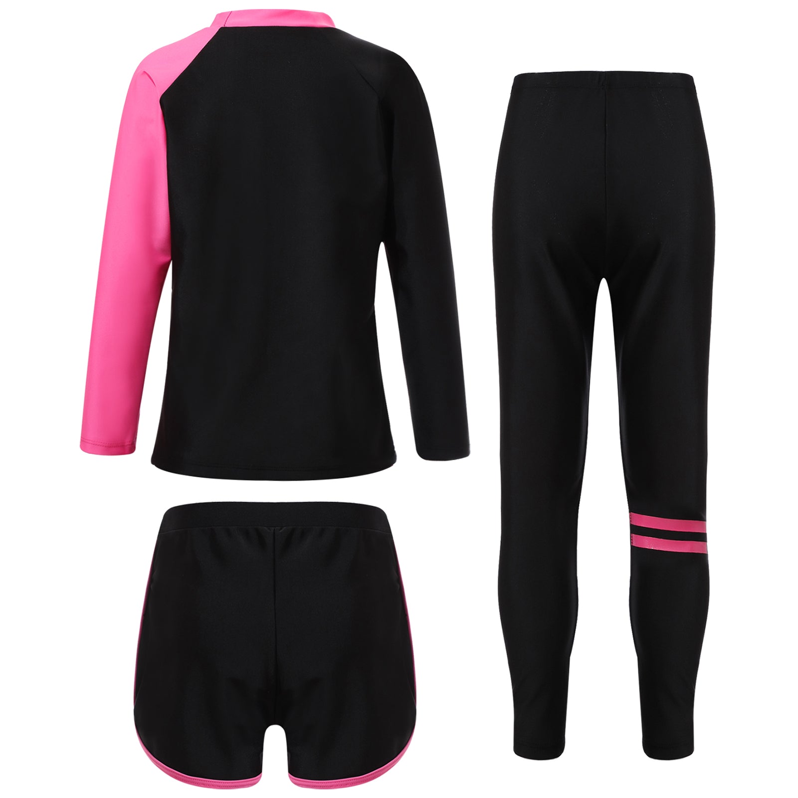 3Pcs Kids Girls Colorful Print Swimsuit Swimwear Long Sleeve Top+Shorts with Pants Set Sun Protection Rash Guard Swimming Outfit - AMULET RING STORE
