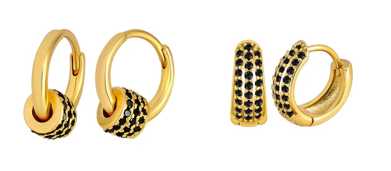 925 Sterling Silver Needle Fashion Round Pendant Small Earrings Luxury Gold Hoop Earrings for Women Premium Black Jewelry Gifts - AMULET RING STORE