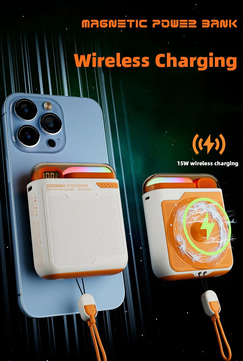 10000mAh Wireless Power Bank with Stand USB C Cable PD20W Fast Charging Magnetic External Spare Battery for IPhone Samsung Xiaom - AMULET RING STORE